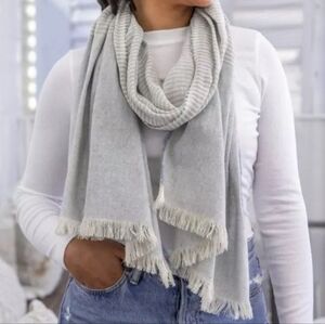 BE KIND by Ellen x Tribe Alive Gray Fringed Scarf Made From Upcycled Denim